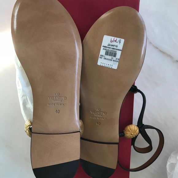 Valentino Black Leather Sea Element Sandals 40/10 - Picture 8 of 14